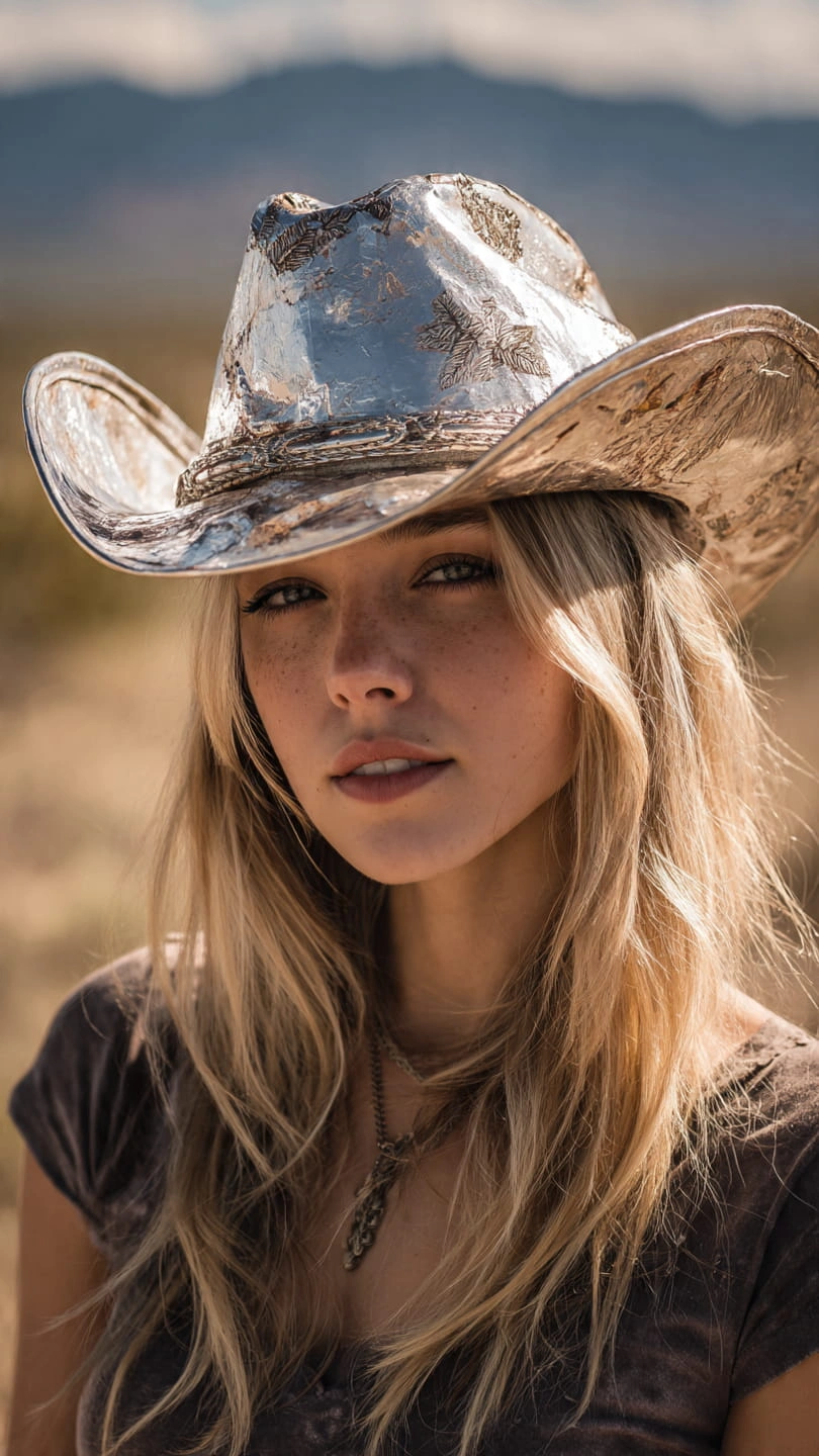 Disco cowboy hat with shiny metallic finish for party and festival wear